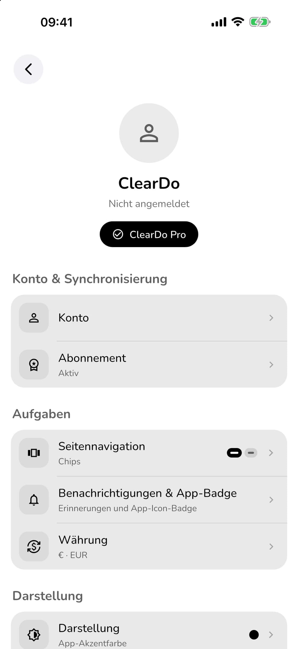 ClearDo – Einstellungen