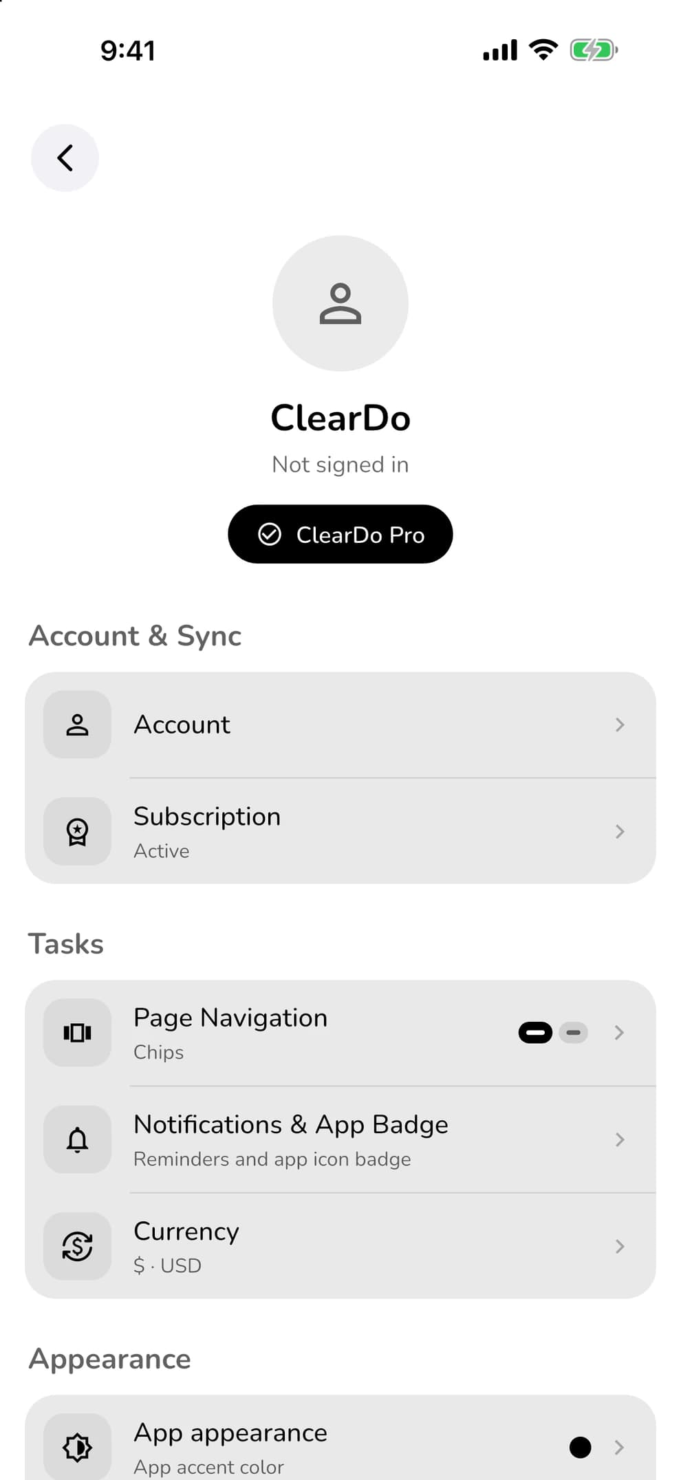 ClearDo – Settings